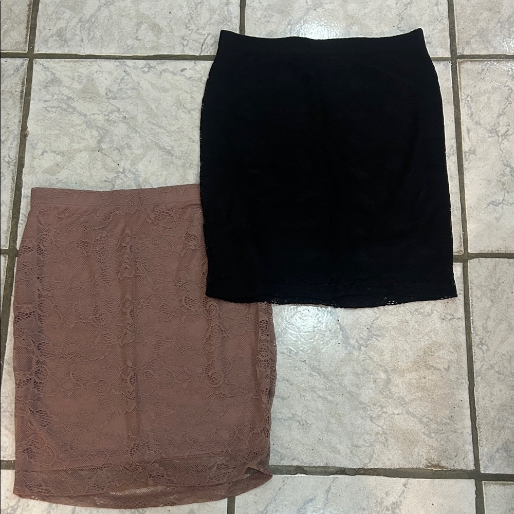 Elegant Black and Brown Lace Skirt Set